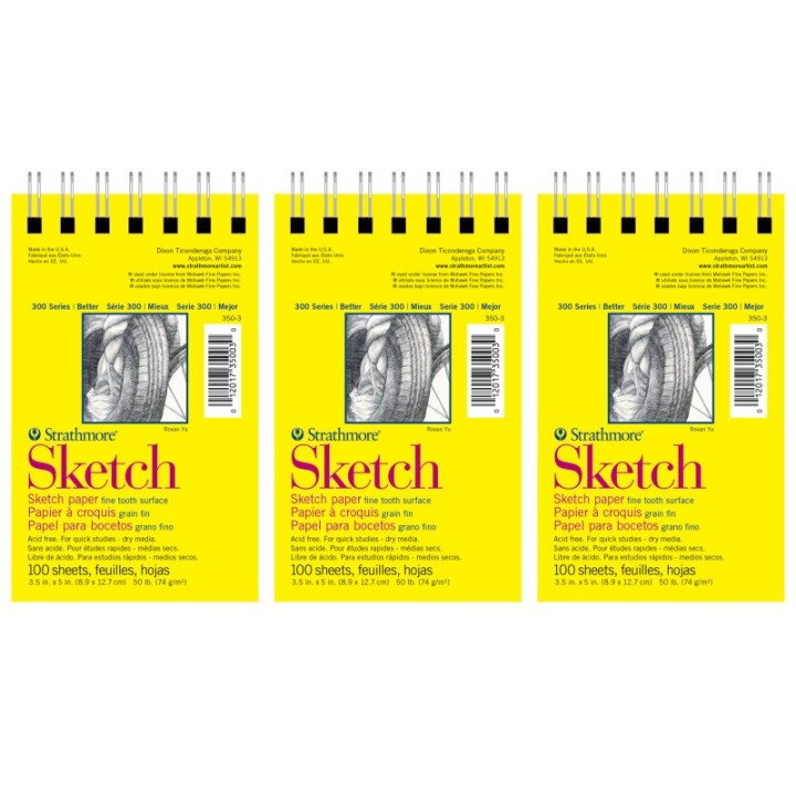Strathmore 300 Series Sketch Pad, Side Wire Binding, 100 Sheets, 3.5x5 inch, Pack of 6