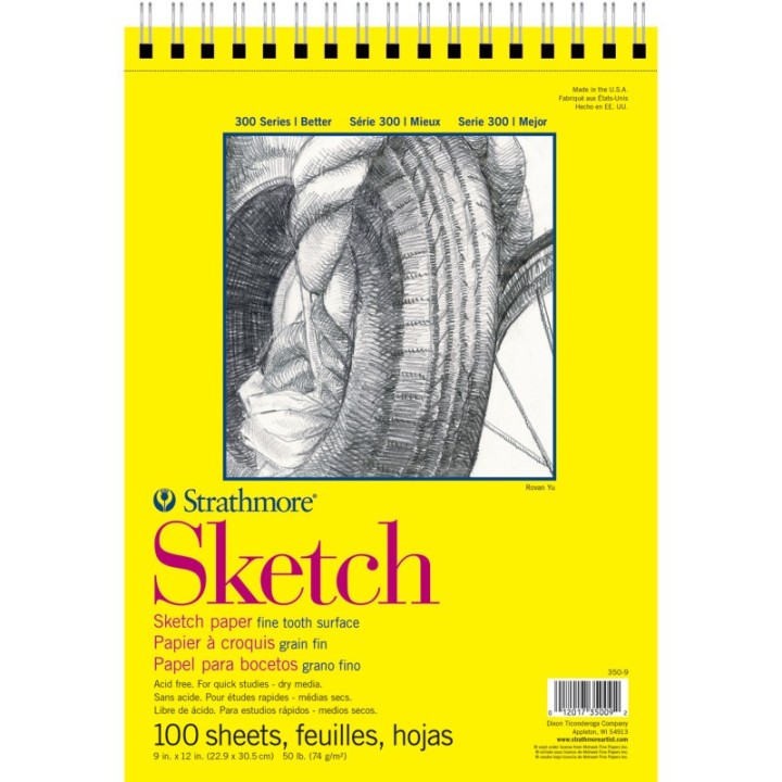 Strathmore 300 Series Sketch Pad, Side Wire Binding, 100 Sheets, 9x12 inch