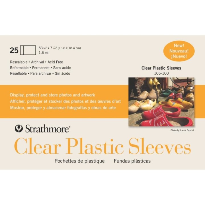 Strathmore Clear Plastic Sleeves, 5-7/16" x 7-1/4", Pack of 25