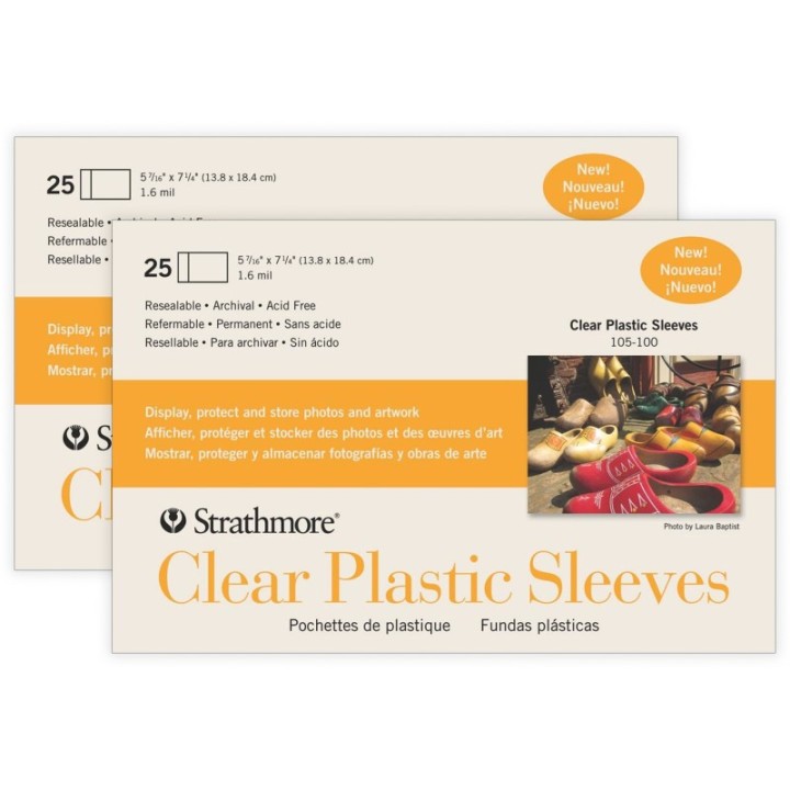 Strathmore Clear Plastic Sleeves, 5-7/16" x 7-1/4", 25 Per Pack, 2 Packs