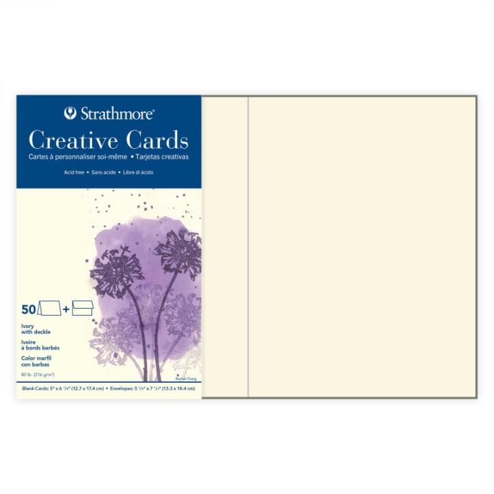 Strathmore Creative Cards & Envelopes, Ivory with Deckle Edge, Full Size, 5x6.875 inch, Pack of 50
