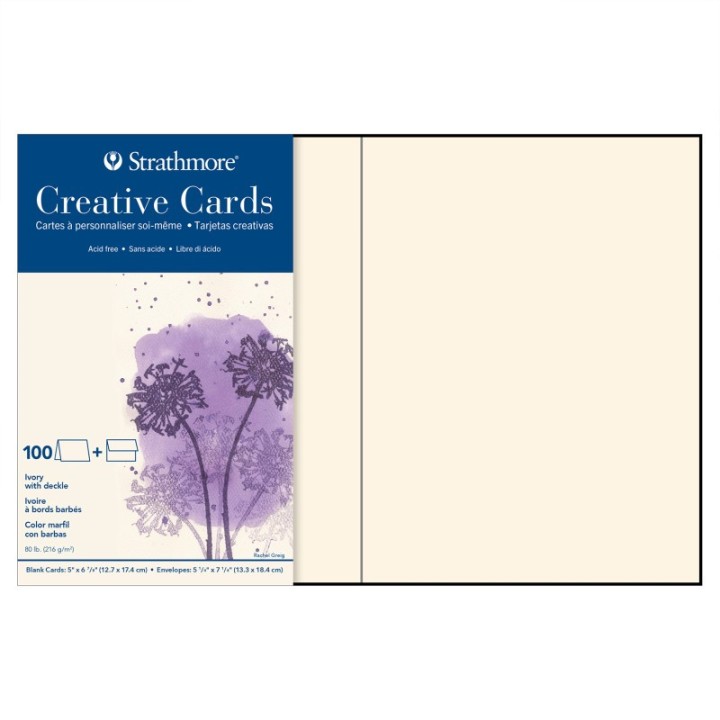 Strathmore Creative Cards & Envelopes, Ivory with Deckle Edge, Full Size, 5x6.875 inch, Pack of 100
