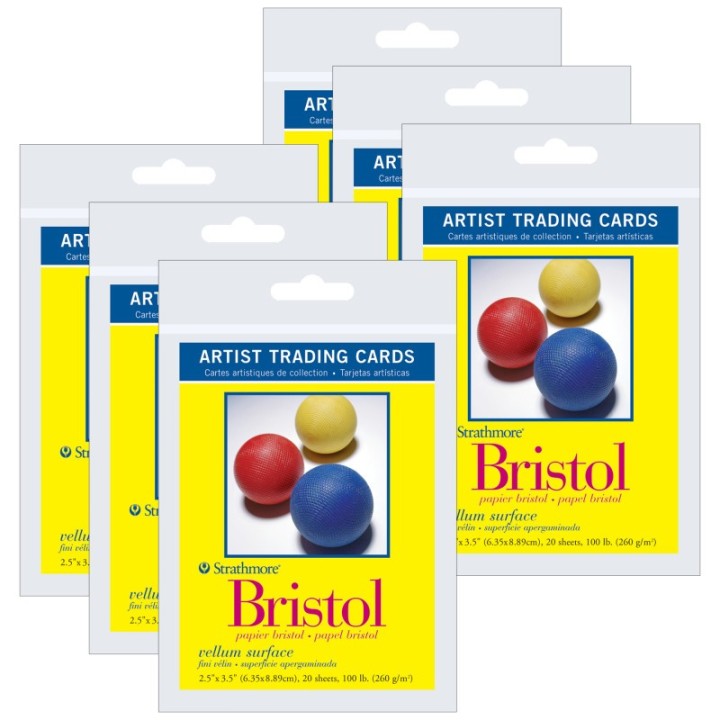 Strathmore 300 Series Artist Trading Cards Bristol Pack, Vellum Finish, 2.5x3.5 inch, 20 Sheets Per Pack, 6 Packs