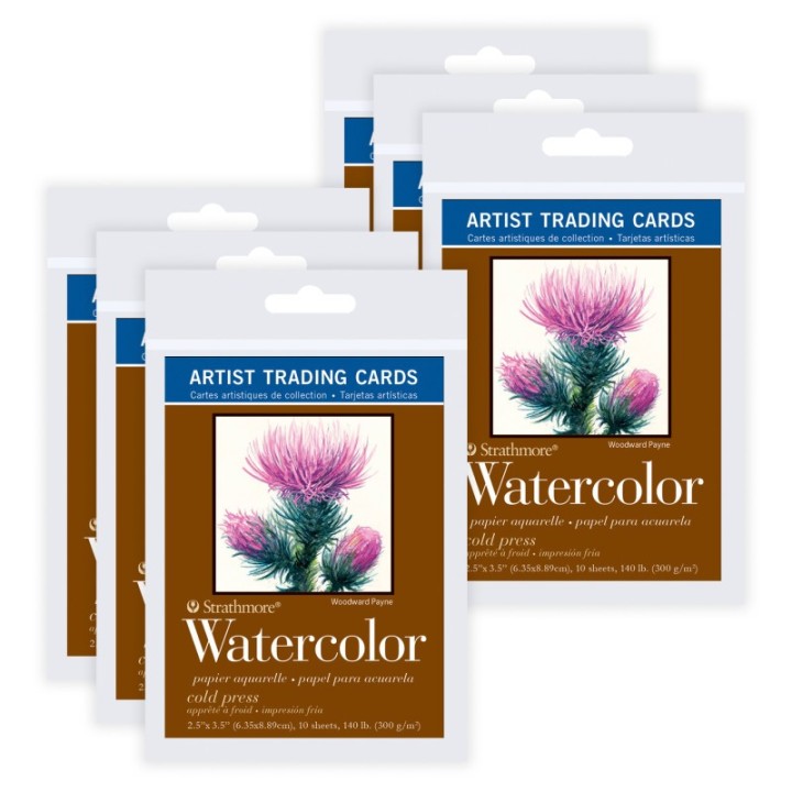 Strathmore 400 Series Artist Trading Cards Watercolor Paper Pack, 2.5x3.5 inch, 10 Sheets Per Pack, 6 Packs