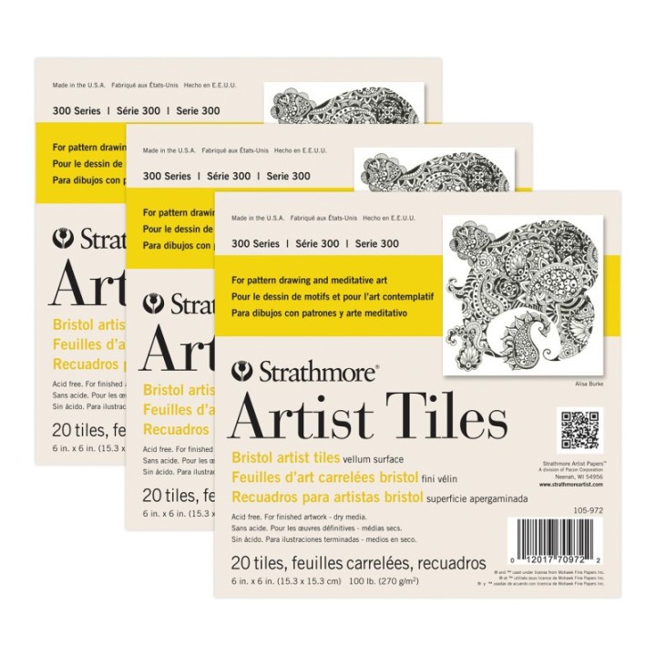 Strathmore 300 Series Artist Tiles, Bristol, Smooth Finish, 6x6 inch, 20 Sheets Per Pack, 3 Packs