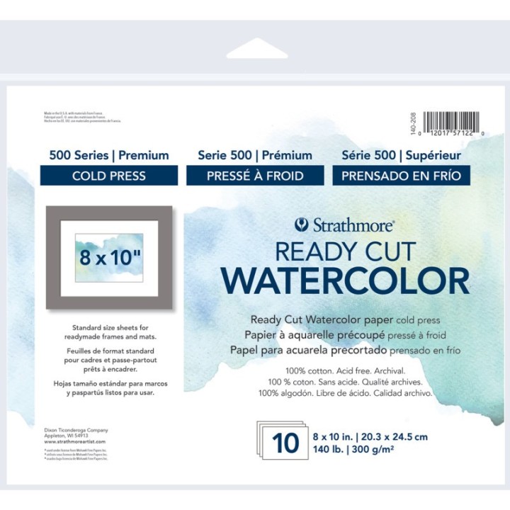 Strathmore 500 Series Ready Cut Watercolor Paper Pack, Cold Press, 8x10 inch, 10 Sheets