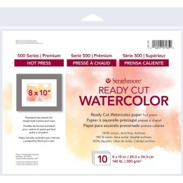 Strathmore 500 Series Ready Cut Watercolor Paper Pack, Hot Press, 8x10 inch, 10 Sheets