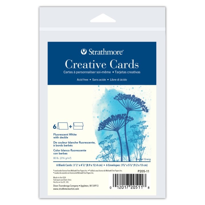 Strathmore Creative Cards & Envelopes, Flourescent White with Deckle Edge, Anniversary Size, 3.5x4.875 inch, 6 Pack