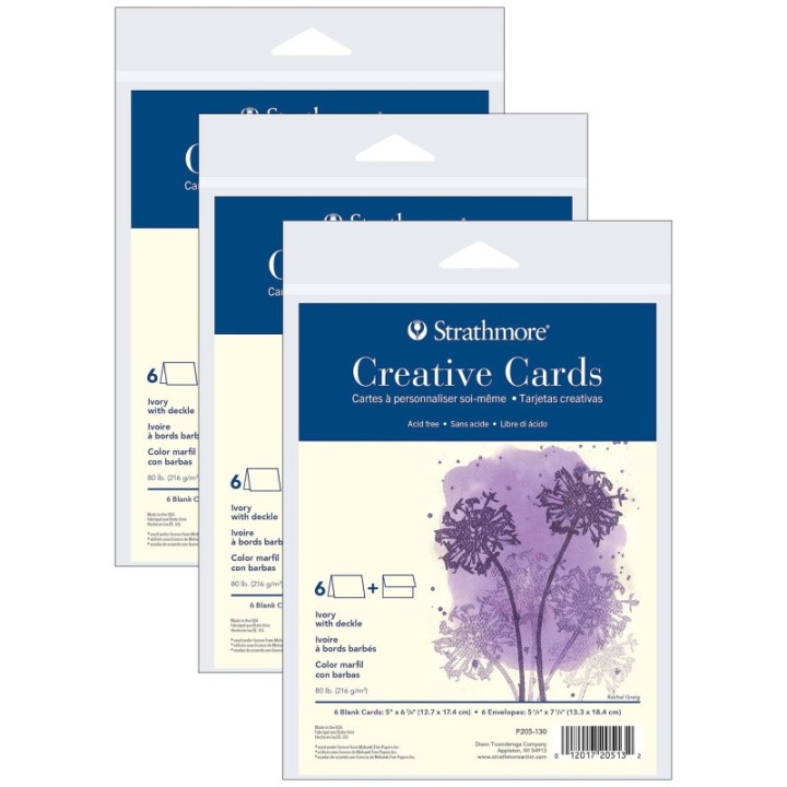 Strathmore Creative Cards & Envelopes, Ivory with Deckle Edge, Full Size, 5x6.875 inch, 6 Per Pack, 3 Packs
