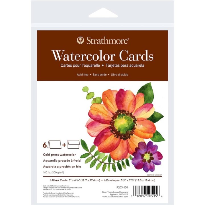 Strathmore 400 Series Watercolor Cards & Envelopes, Full Size, 5x6.875 inch, 6 Pack
