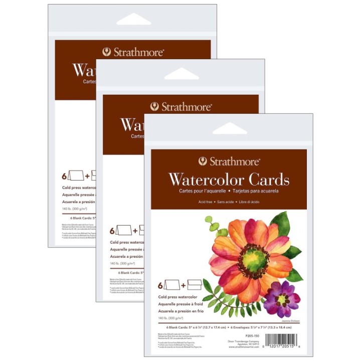 Strathmore 400 Series Watercolor Cards & Envelopes, Full Size, 5x6.875 inch, 6 Per Pack, 3 Packs
