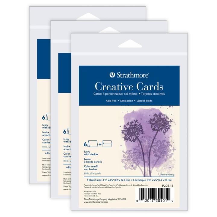Strathmore Creative Cards & Envelopes, Ivory with Deckle Edge, Anniversary Size, 3.5x4.875 inch, 6 Per Pack, 3 Packs