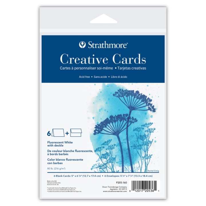 Strathmore Creative Cards & Envelopes, Flourescent White with Deckle Edge, Full Size, 5x6.875 inch, 6 Pack