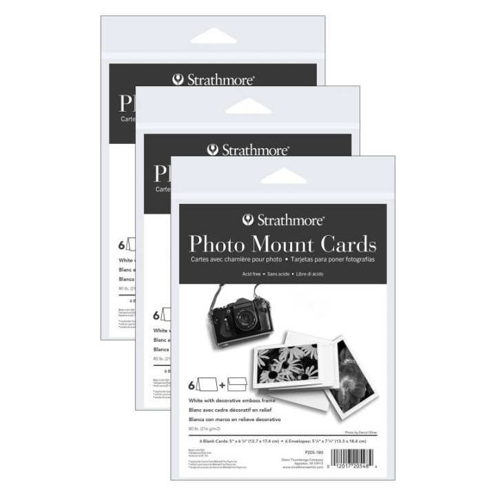 Strathmore Photo Mount Cards & Envelopes, Decorative Embossed Border, Full Size, 5x6.875 inch, 6 Per Pack, 3 Packs