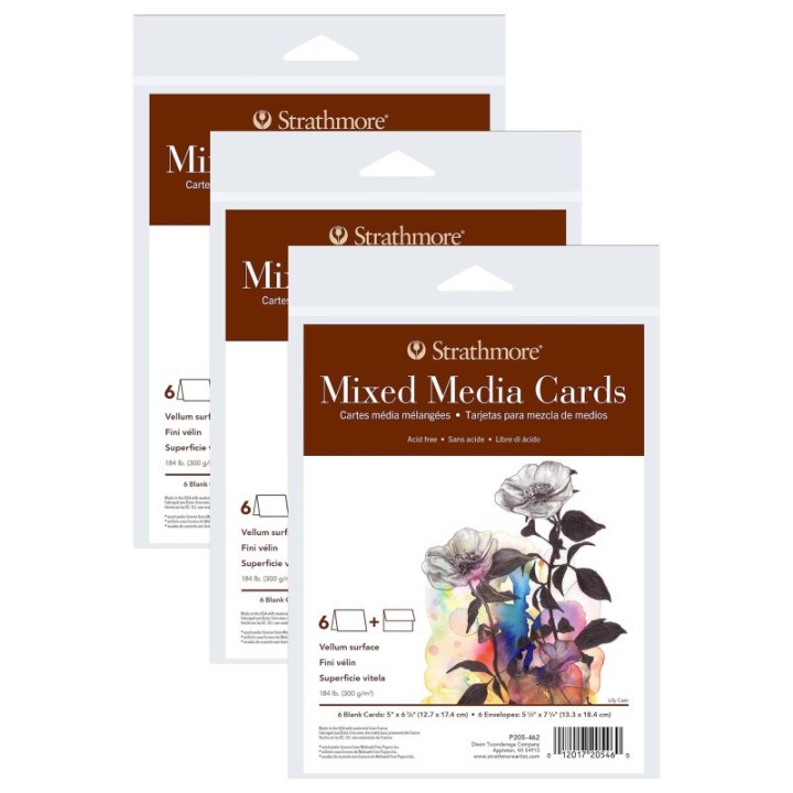 Strathmore 400 Series Mixed Media Cards & Envelopes, Full Size, 5x6.875 inch, 6 Per Pack, 3 Packs