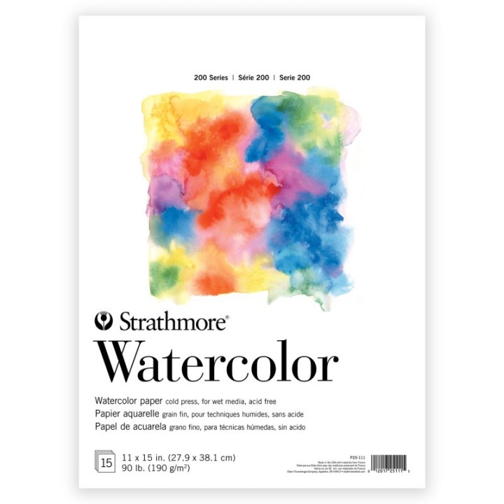 Strathmore 200 Series Watercolor Paper Pad, Tape Binding, 15 Sheet, 11x15 inch, 1 Count