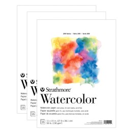Strathmore 200 Series Watercolor Paper Pad, Tape Binding, 15 Sheet, 11x15 inch, Pack of 3