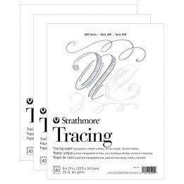 Strathmore 200 Series Tracing Paper Pad, Tape Binding, 40 Sheet, 9x12 inch, Pack of 3