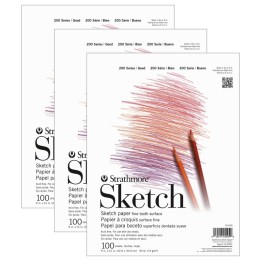 Strathmore 200 Series Sketch Pad, Tape Binding, 100 Sheet, 9x12 inch, Pack of 3