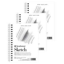 Strathmore 200 Series Sketch Paper Pad, Side Wire Binding, 100 Sheet, 5.5x8.5 inch, Pack of 3