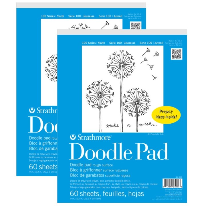 Strathmore 100 Series Doodle Paper Pad, 9x12 in, White, 60 Sheets, Pack of 2