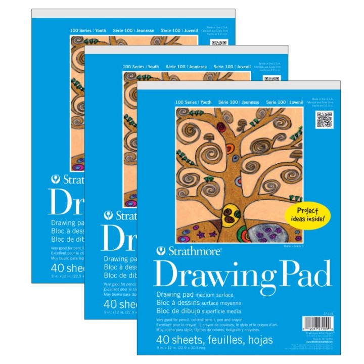 Strathmore 100 Series Drawing Pad, 40 Sheet, 9x12 inch, Pack of 3