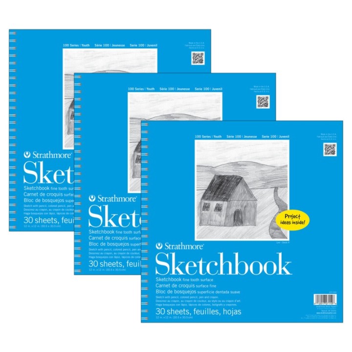 Strathmore 100 Series Sketch Pad, 30 Sheet, 12x12 inch, Pack of 3