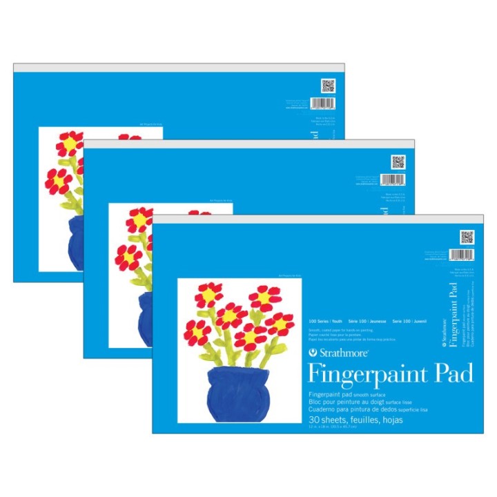 Strathmore 100 Series Fingerpaint Pad, 30 Sheet, 12x18 inch, Pack of 3