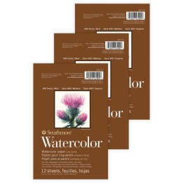 Strathmore 400 Series Watercolor Paper Pad, Cold Pressed, Tape Binding, 12 Sheet, 5.5x8.5 inch, Pack of 3