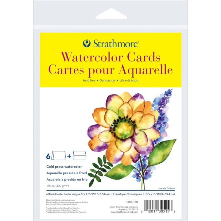 Strathmore 300 Series Watercolor Cards & Envelopes, Full Size, 5x6.875 inch, 6 Pack