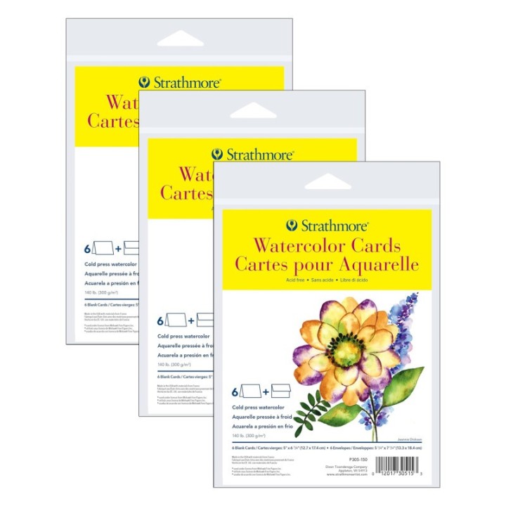 Strathmore 300 Series Watercolor Cards & Envelopes, Full Size, 5x6.875 inch, 6 Per Pack, 3 Packs