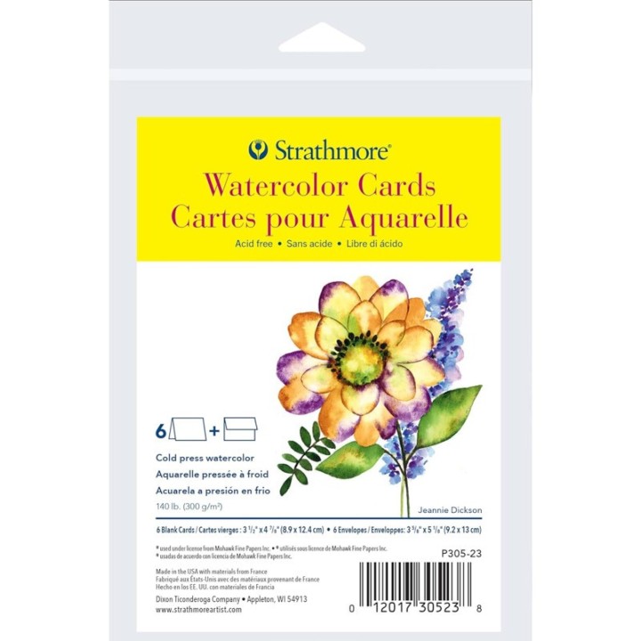 Strathmore 300 Series Watercolor Cards & Envelopes, Anniversary Size, 3.5x4.875 inch, 6 Pack