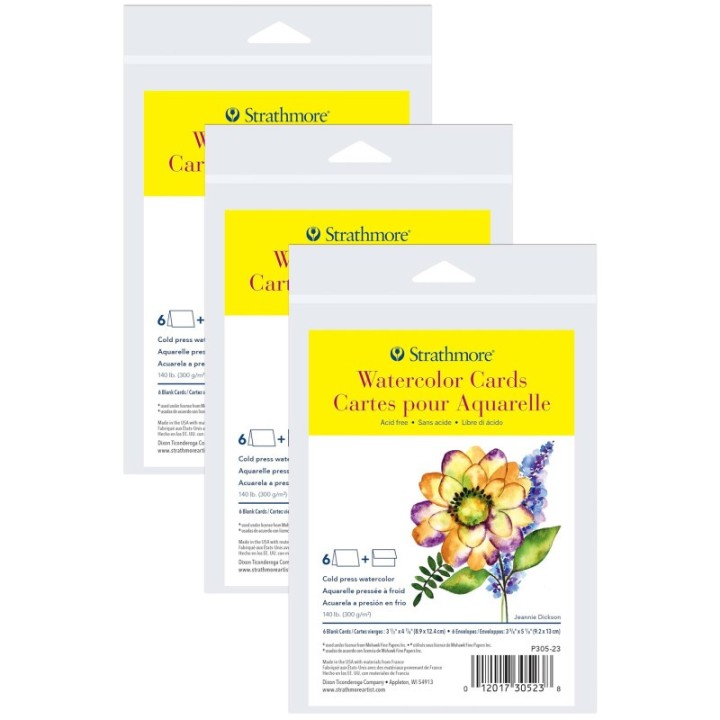 Strathmore 300 Series Watercolor Cards & Envelopes, Anniversary Size, 3.5x4.875 inch, 6 Per Pack, 3 Packs