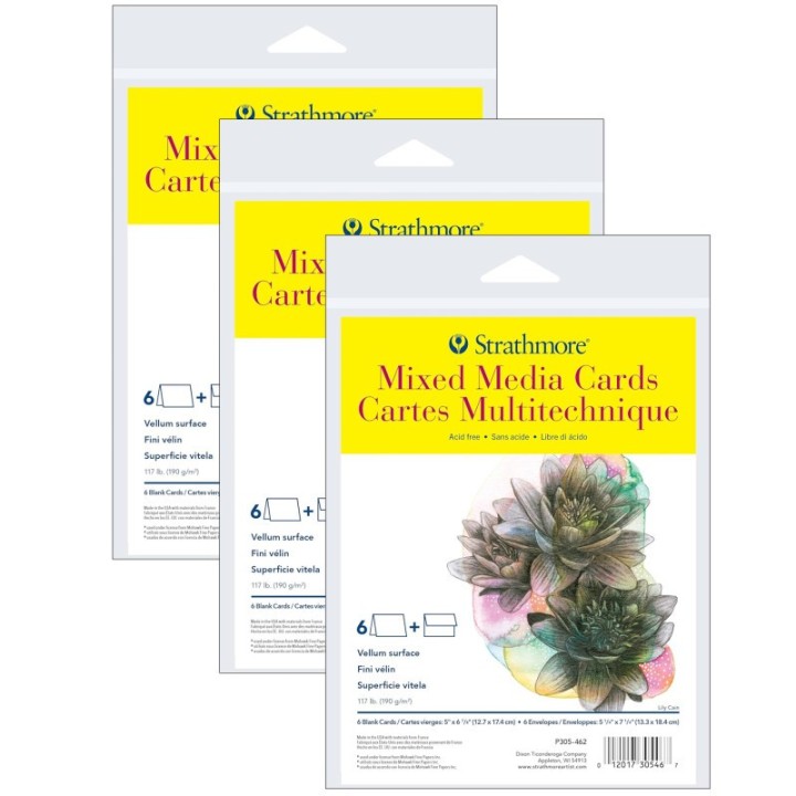 Strathmore 300 Series Mixed Media Cards & Envelopes, Full Size, 5x6.875 inch, 6 Per Pack, 3 Packs