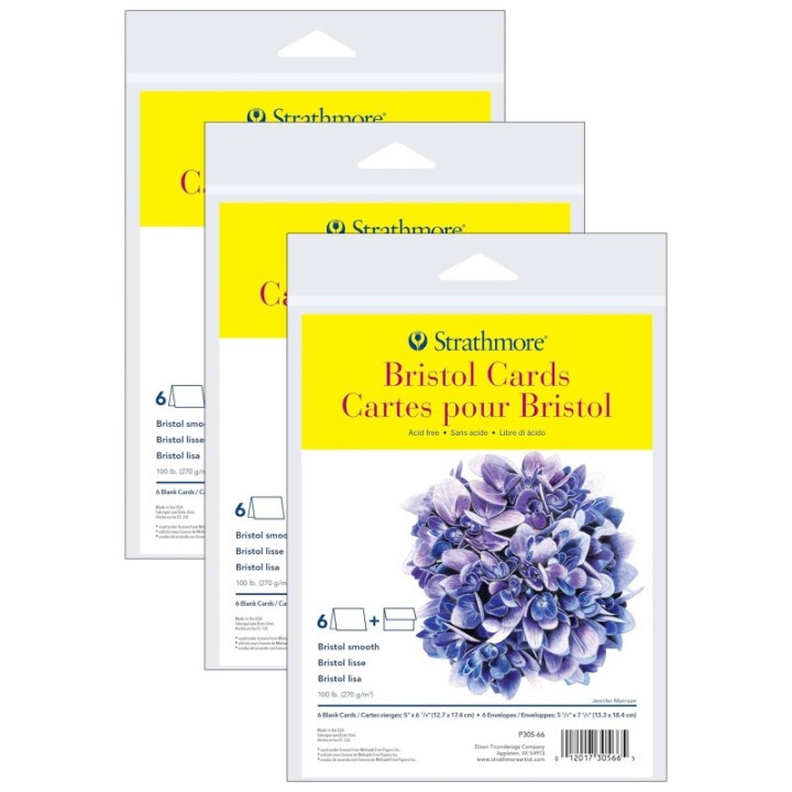 Strathmore 300 Series Bristol Cards & Envelopes, Full Size, 5x6.875 inch, 6 Per Pack, 3 Packs