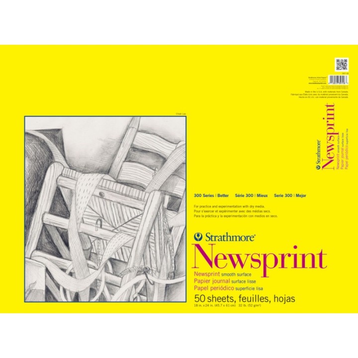 Strathmore 300 Series Newsprint Pad, Tape Binding, 50 Sheet, 18x24 inch, 1 Count