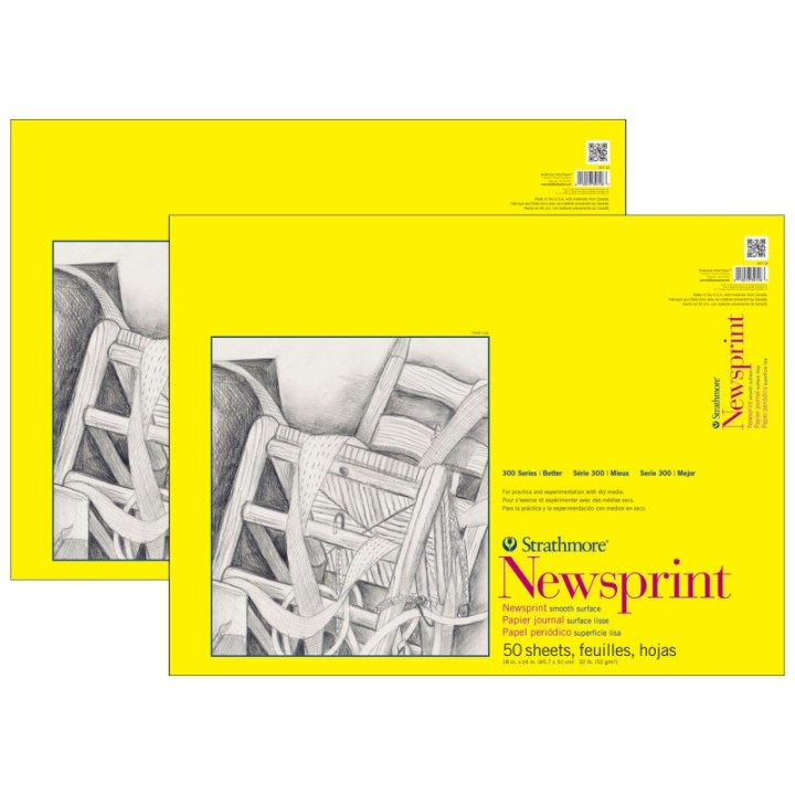 Strathmore 300 Series Newsprint Pad, Tape Binding, 50 Sheet, 18x24 inch, Pack of 2