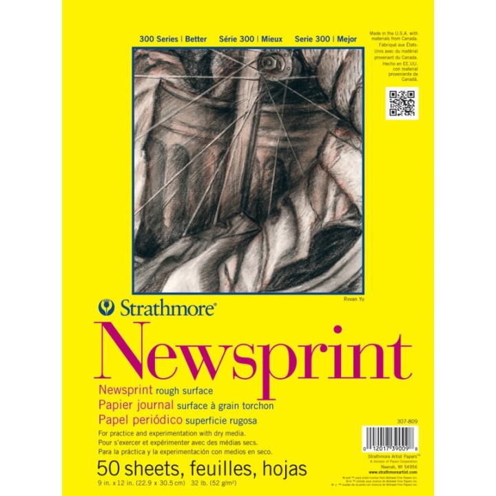Strathmore 300 Series Newsprint Pad, Tape Binding, 50 Sheet, 9x12 inch, 1 Count