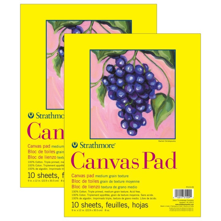 Strathmore 300 Series Canvas Pad, Tape Binding, 10 Sheet, 9x12 inch, Pack of 2