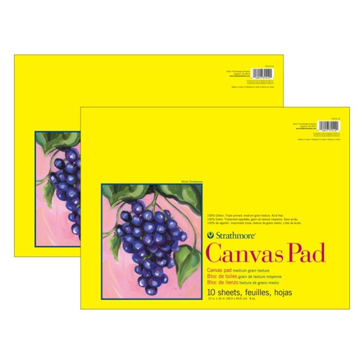 Strathmore 300 Series Canvas Pad, Tape Binding, 10 Sheet, 12x16 inch, Pack of 2