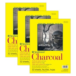 Strathmore 300 Series Charcoal Pad, Glue Binding, 32 Sheet, 9x12 inch, Pack of 3