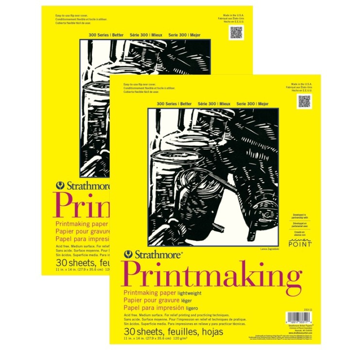 Strathmore 300 Series Printmaking Pad, Glue Binding, 30 Sheet, 11x14 inch, Pack of 2