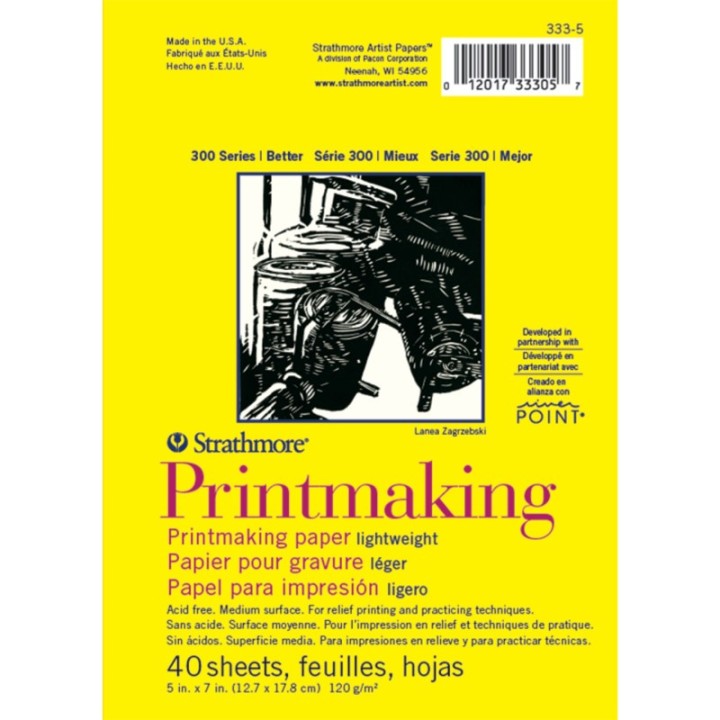 Strathmore 300 Series Printmaking Pad, Glue Binding, 40 Sheet, 5x7 inch, 1 Count