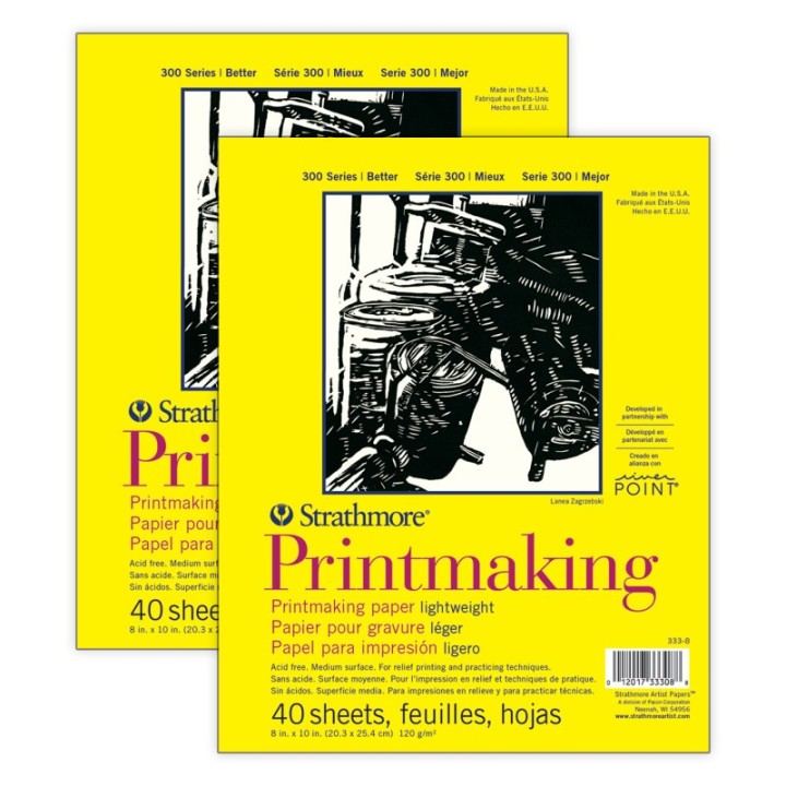 Strathmore 300 Series Printmaking Pad, Glue Binding, 40 Sheet, 8x10 inch, Pack of 2