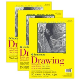 Strathmore 300 Series Drawing Pad, Glue Binding, 50 Sheet, 9x12 inch, Pack of 3
