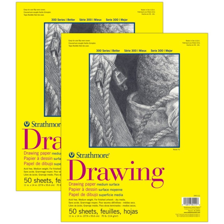 Strathmore 300 Series Drawing Pad, Glue Binding, 50 Sheet, 11x14 inch, Pack of 2