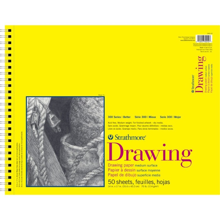 Strathmore 300 Series Drawing Pad, Top Wire Binding, 50 Sheet, 14x17 inch, 1 Count