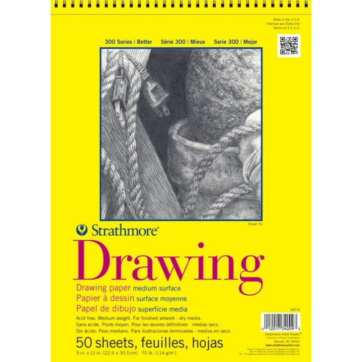 Strathmore 300 Series Drawing Pad, Top Wire Binding, 50 Sheet, 9x12 inch, 1 Count