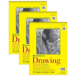 Strathmore 300 Series Drawing Pad, Top Wire Binding, 50 Sheet, 9x12 inch, Pack of 3