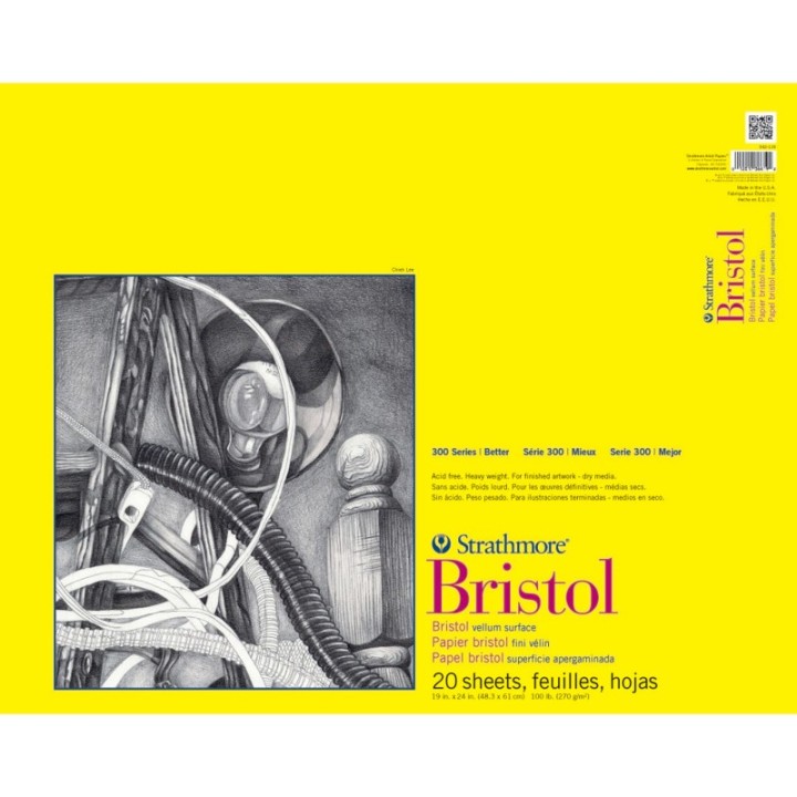 Strathmore 300 Series Bristol Pad, Vellum Finish, Tape Binding, 20 Sheet, 19x24 inch, 1 Count